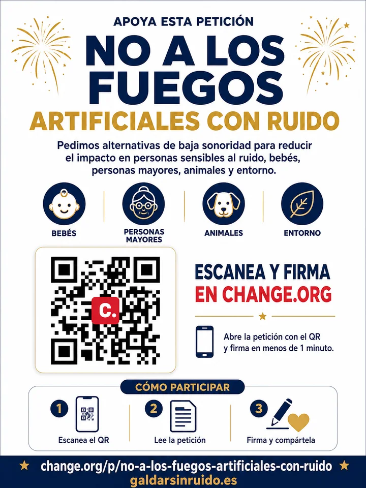 Cartel de apoyo a la petición No a los fuegos artificiales con ruido